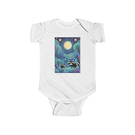 Enchanted Nighttime Raccoons Baby Bodysuit – Whimsical Forest Night Sky Design