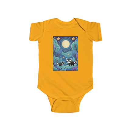 Enchanted Nighttime Raccoons Baby Bodysuit – Whimsical Forest Night Sky Design