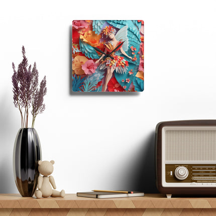 Hibiscus Fairy Acrylic Wall Clock, Round and Square