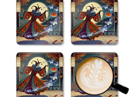 Court Magician with Ghost Butterflies Corkwood Coaster Set