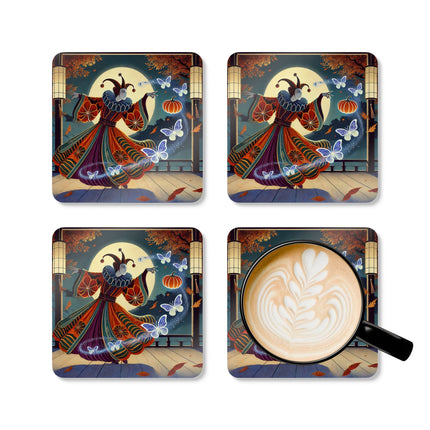 Court Magician with Ghost Butterflies Corkwood Coaster Set