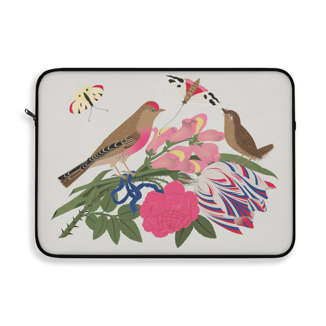 Pink-Breasted Bird & Wren Laptop Sleeve – Elegant Joy & Springtime Charm