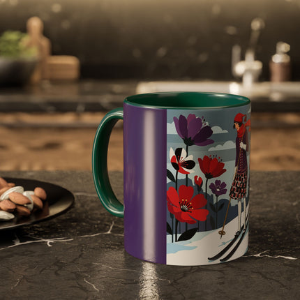 🎿❄️ The Winter Flower Skier Colorful Mug – Art Deco Alpine Fantasy