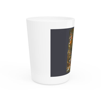Still Life With Birds Beside An Ornate Fountain by Nicola Casissa Ceramic Shot Glass