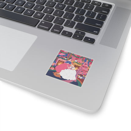 🎀🔥 Christmas By The Fireside Kiss-Cut Sticker – Art Deco Holiday Elegance