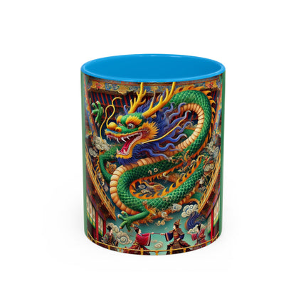 Tibetan Dragon Over Kabuki Duel Colorful Mugs (11oz, 15oz)