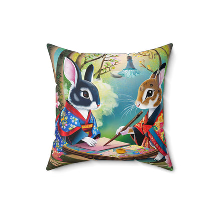 Fairy Animals Writing Wishes Spun Polyester Square Pillow