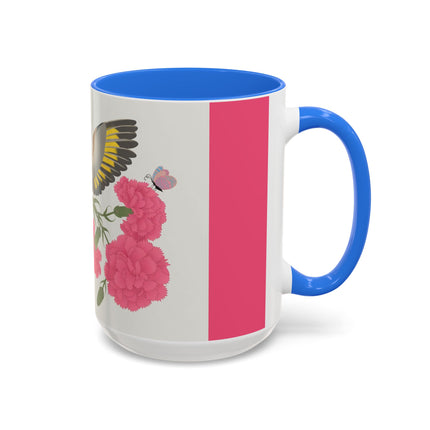 Goldfinch & Pink Flowers Colorful Mugs – Vibrant Spring & Bold Beauty