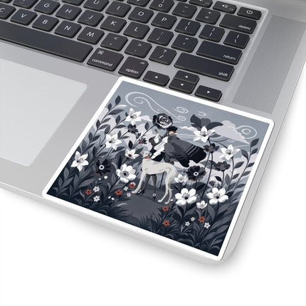 🖤🌸 The Greyhound Floral Promenade Kiss-Cut Stickers – Art Deco Monochrome Fashion