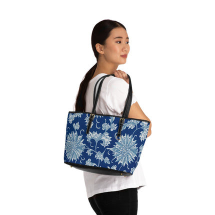 Blue Flower Pattern by Owen Jones PU Leather Shoulder Bag