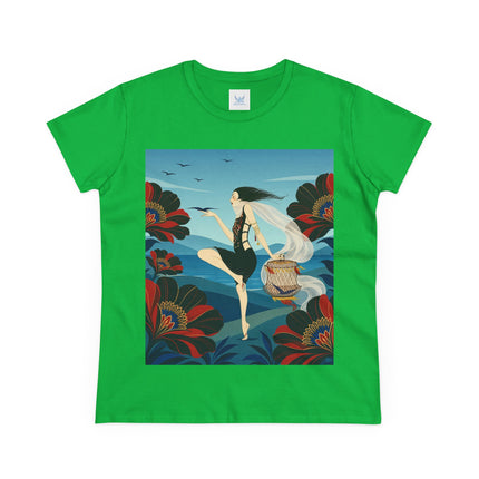 🌊🌺 The Lady Of The Wild Wind Cotton Tee – Art Deco Coastal Fantasy