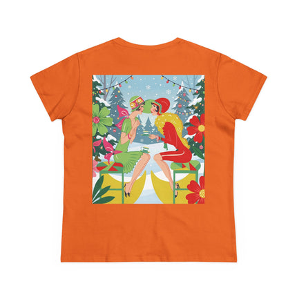☕❄️ Christmas Tea In The Snow Garden Cotton Tee – Art Deco Holiday Friendship