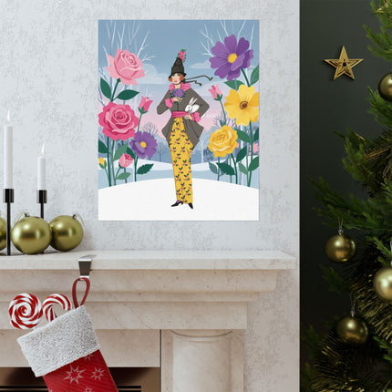 🌸🐇 The Lady Of The Winter Rabbit Garden Matte Vertical Poster – Art Deco Floral Fashion