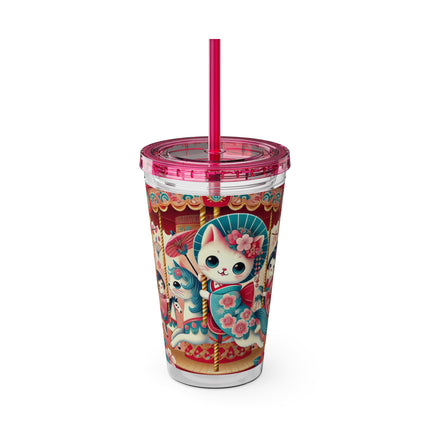 Geisha Kitten's Enchanted Carousel Ride Sunsplash Tumbler with Straw, 16oz