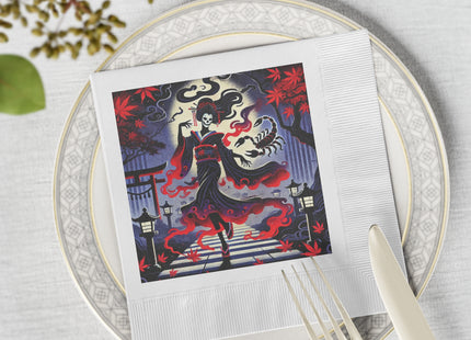 Halloween Sorceress White Coined Napkins