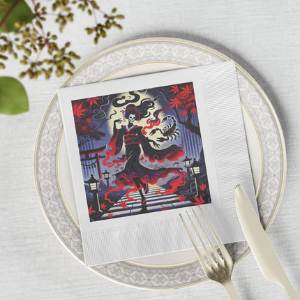 Halloween Sorceress White Coined Napkins