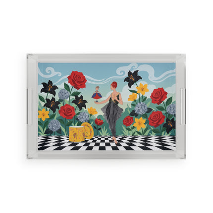 🌹🎭 The Lady Of The Little Dancer Acrylic Serving Tray – Art Deco Floral Fantasy