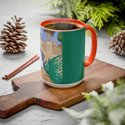 The Peacock's Admiration Colorful Mug (11oz, 15oz) – Rococo Elegance, Peacock Beauty & Garden Charm