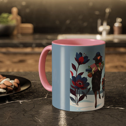 🎁🌺 The Christmas Gift Garden Stroll Colorful Mug – Art Deco Holiday Fantasy