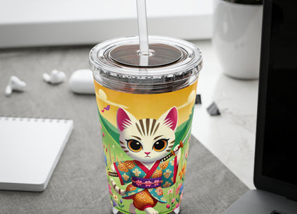 Samurai Kitten Sunsplash Tumbler with Straw, 16oz