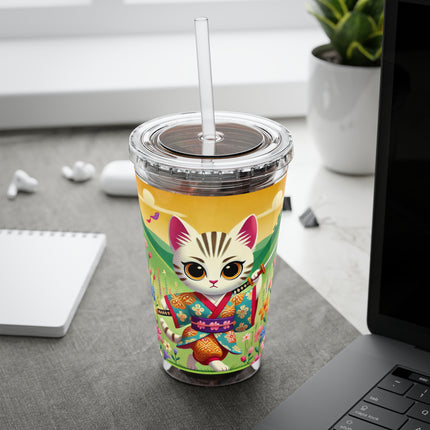 Samurai Kitten Sunsplash Tumbler with Straw, 16oz