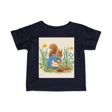 🐿️🌼 The Little Spring Garden Squirrel Infant Fine Jersey Tee – Whimsical Woodland Charm