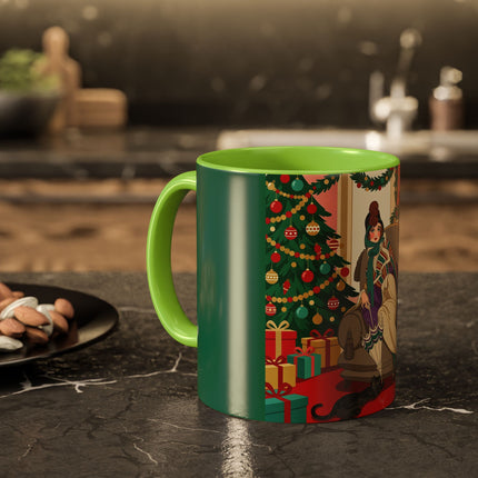 🖤🔥 The Lady Of The Christmas Hearth Colorful Mug – Art Deco Holiday Elegance