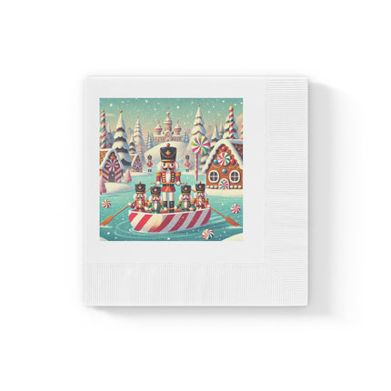 Nutcracker Candy-Striped Adventure White Coined Napkins