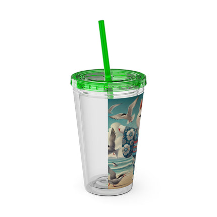 Geisha Kitten by the Seaside Sunsplash Tumbler with Straw, 16oz