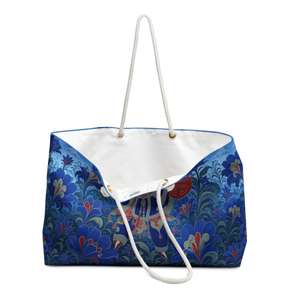 💙🌺 The Enchanted Sapphire Garden Dancer Weekender Bag – Art Deco Oriental Fantasy