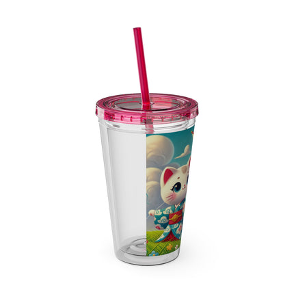 Geisha Kitten and the Dragon Kite Sunsplash Tumbler with Straw, 16oz
