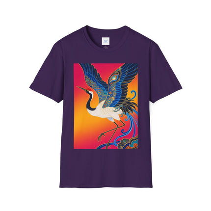 🪽🌅 The Celestial Crane Softstyle T-Shirt – Art Deco Wings Of Elegance