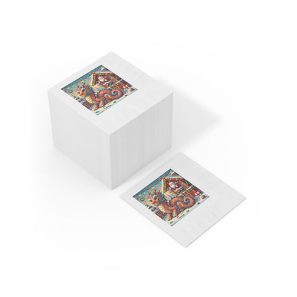 Playful Dragon's Christmas White Coined Napkins