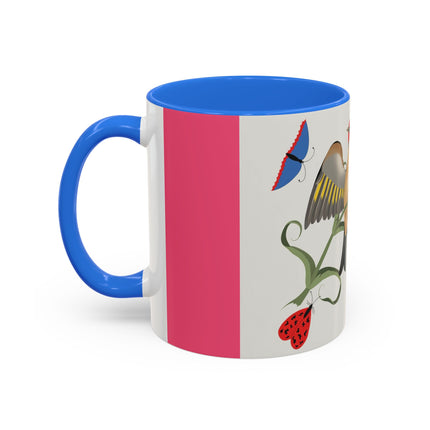 Goldfinch & Pink Flowers Colorful Mugs – Vibrant Spring & Bold Beauty