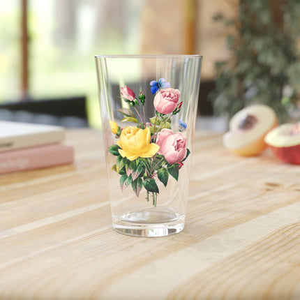 Yellow Rose and Cabbage Rose Botanical Illustration by Pierre-Joseph Redouté Glass, 16oz