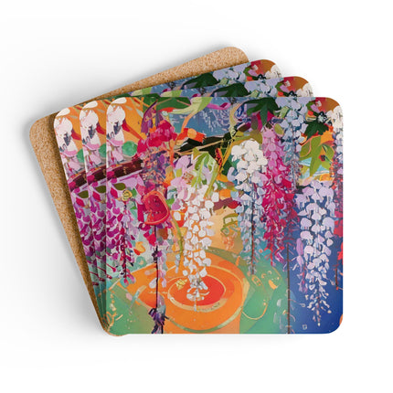 Golden Wisteria Elegance Corkwood Coaster Set