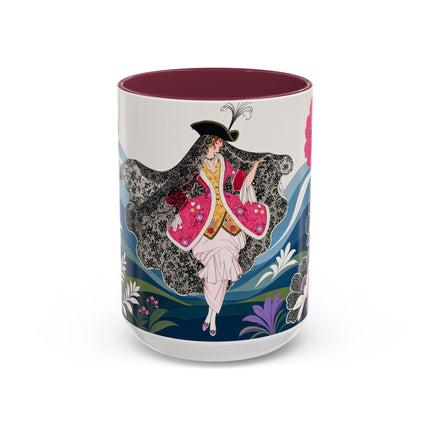 🌸🎀 The Pink Lace Garden Promenade Colorful Mug – Art Deco Fashion Elegance