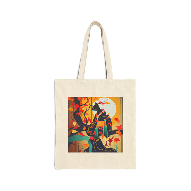 Black Cat in Kimono Cotton Canvas Tote Bag