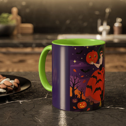 🎃🌕 The Pumpkin Moon Enchantress Colorful Mug – Elegant Halloween Masquerade