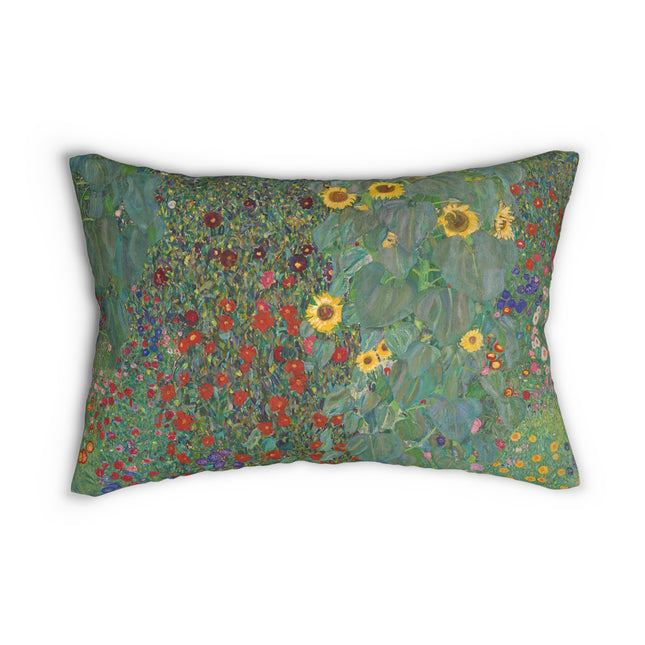 Farm Garden with Sunflowers by Gustav Klimt Spun Polyester Lumbar Pillow