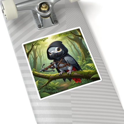 🪶🌲 The African Grey Sentinel Kiss-Cut Sticker – Quiet Strength & Woodland Adventure