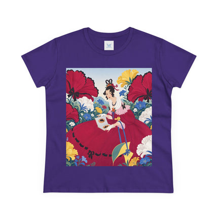 ❤️🌺 The Scarlet Garden Storybook Cotton Tee – Art Deco Floral Elegance