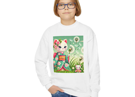 Geisha Kitten and the Dandelion Wish Youth Crewneck Sweatshirt