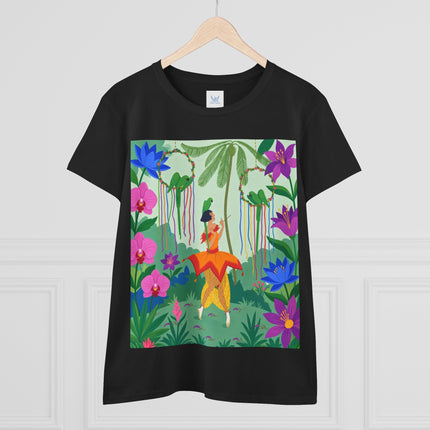 🌺🦜 The Tropical Garden Serenade Cotton Tee – Colorful Art Deco Fantasy