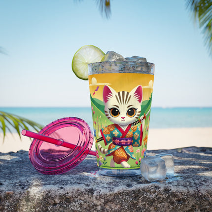 Samurai Kitten Sunsplash Tumbler with Straw, 16oz
