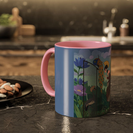 The Lady And The Enchanted Heron Colorful Mugs – Art Deco Botanical Elegance