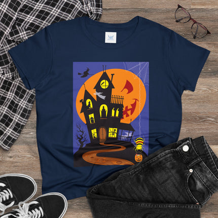 Halloween Night at the Haunted House Women's Midweight Cotton Tee