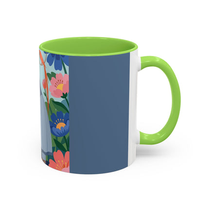 The Lady And The Mysterious Bird Colorful Mugs – Art Deco Botanical Mystery