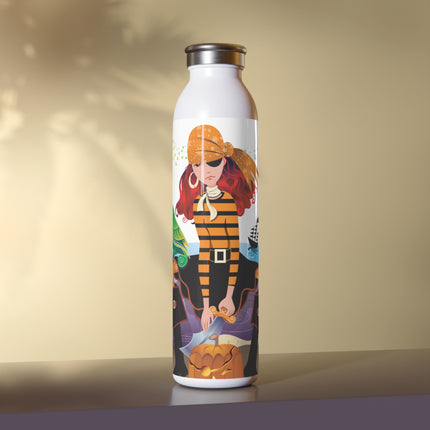 Moonlit Pirate Halloween Slim Water Bottle