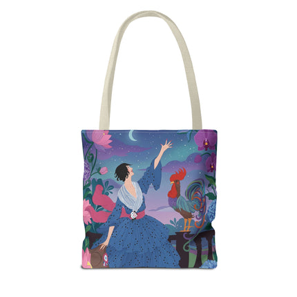🌙🐓 The Lady Of The Moonlit Rooster Garden Tote Bag – Art Deco Floral Fantasy